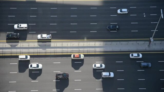 Aerial Top Down View of City Traffic on a Highway _ Dubai, UAE 