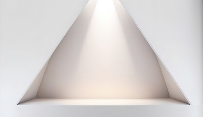 An empty triangular niche or shelf in a light gray pearl wall for product presentation with beautiful built-in lighting. - 742530127