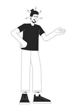 recommend clip art: Caucasian man bickering black and white 2D line cartoon character. Bad mood adult isolated vector outline person. Gesture body language, emotional expression monochromatic flat spot illustration