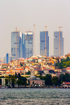 istanbul, turkey - 18 aug, 2015: construction of skyscrapers in the center of the old city in progress. architecture development near the shore of bosporus