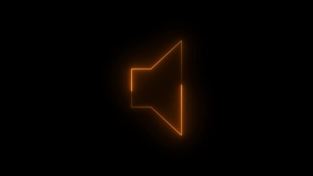 Neon glowing brown loudspeaker icon animation in black background