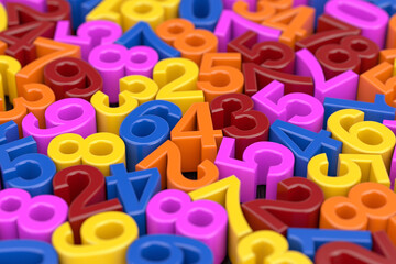 Fototapeta premium Math Concept. Pile of Colorful Plastic Numbers. 3d Rendering