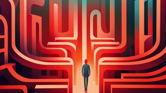 A psychologist is standing in a maze of intertwined ethical lines and regulations trying to find a path through. Psychology art concept. .