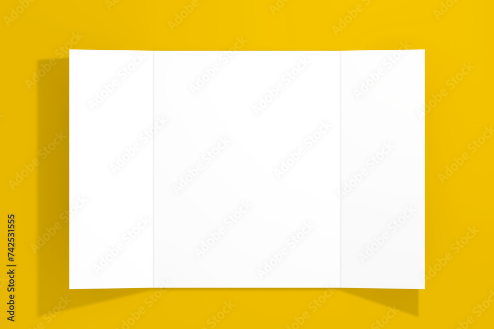 Poster White Blank Pre Folded Paper with Free Space for Your Design on a yellow. 3d Rendering