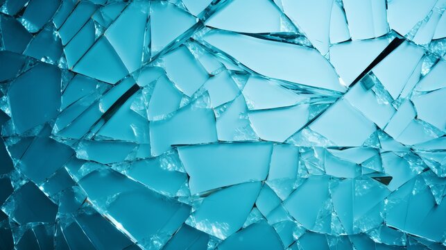 Broken window glass with turquoise background