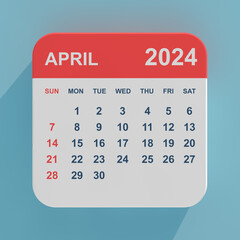 Flat Icon Calendar April 2024. 3d Rendering