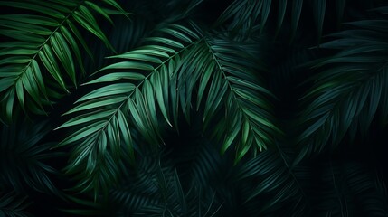 Closeup nature view of green leaf and palms background. Flat lay, dark nature concept, tropical leaf