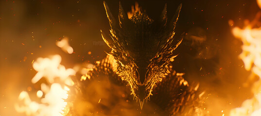 Dragon King in Fire: A Dynamic Portrait with Blurred Fire Background, Conveying Danger Concept, Featuring Empty Space for Text or Logo in Striking Digital Art