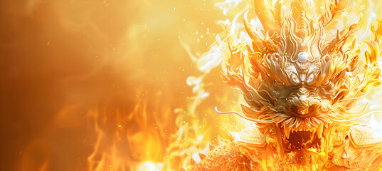 Dragon King in Fire: A Dynamic Portrait with Blurred Fire Background, Conveying Danger Concept, Featuring Empty Space for Text or Logo in Striking Digital Art