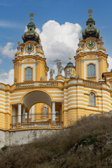 View of Melk Abbey with Collegiate Church towers on background of blue sky, Melk, Austria - obrazy, fototapety, plakaty