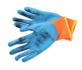 Pair of color gardening gloves isolated on white, top view