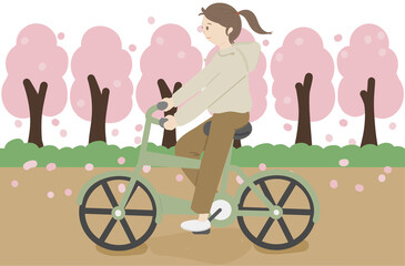 자전거 봄길 벚꽃 봄풍경 봄배경 벚꽃나무 - obrazy, fototapety, plakaty