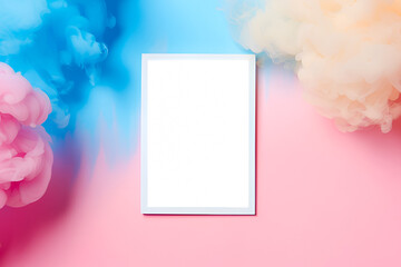 Empty instant photo frame with clouds, copy space