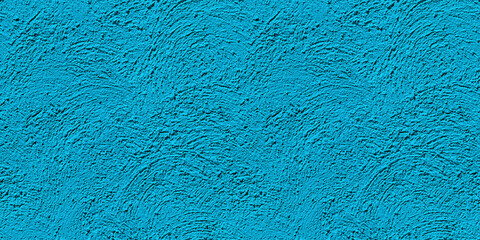 Bright bluish cyan cement or plaster wall background, rough and bumpy painted concrete wall, the...