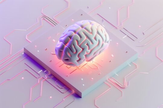 AI Brain Chip level. Artificial Intelligence correction mind inferior parietal lobule axon. Semiconductor brain circuit board visual interface