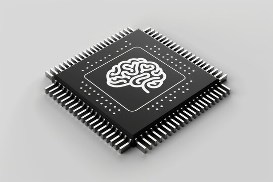 AI Brain Chip cortex. Artificial Intelligence neural mind neuropharmacology axon. Semiconductor brain cpu circuit board brain health apps