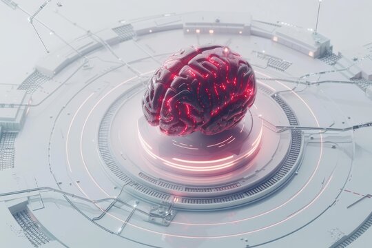 AI Brain Chip plasticity. Artificial Intelligence prosthetics mind shallow trench isolation axon. Semiconductor cognitive development circuit board ai architecture