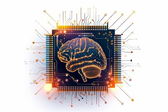 AI Brain Chip awareness. Artificial Intelligence healthtech human loc mind circuit board. Neuronal network stroke smart computer processor postsynaptic potentials