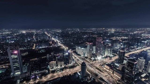 Aerial View of Beijing Skyline at Night