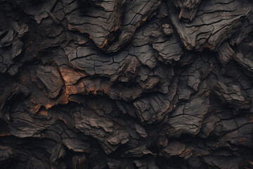 Processed collage of old black tree bark surface texture. Background for banner, backdrop