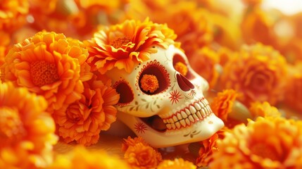 3D rendition of marigold flowers in a Day of the Dead celebration