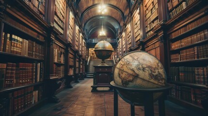 A magical library filled with ancient books each possessing unique secrets - obrazy, fototapety, plakaty