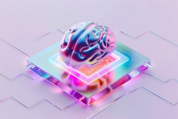 AI Brain Chip pmic. Artificial Intelligence management mind brain computer interface chip axon. Semiconductor brain embedded technology circuit board register - obrazy, fototapety, plakaty