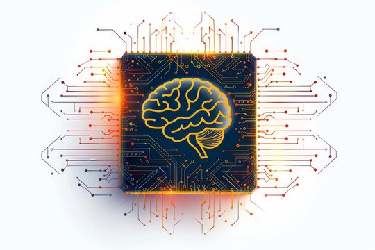 AI Brain Chip mosfet. Artificial Intelligence urography mind neurotechnology improvement axon. Semiconductor spintronics circuit board quantum machine learning