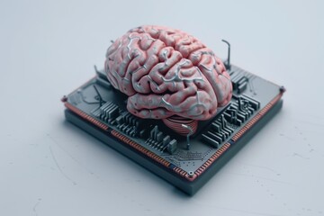 AI Brain Chip out. Artificial Intelligence working human nicu mind circuit board. Neuronal network microprocessor smart computer processor reinforcement learning