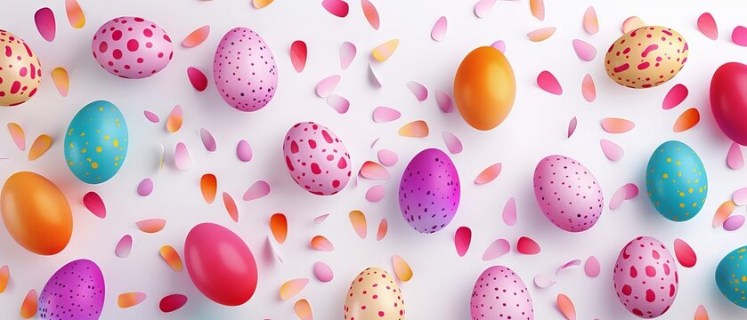 Easter eggs in bright colors on white background - spring holiday vector design