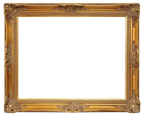 Golden picture frame on a transparent background, in PNG format.