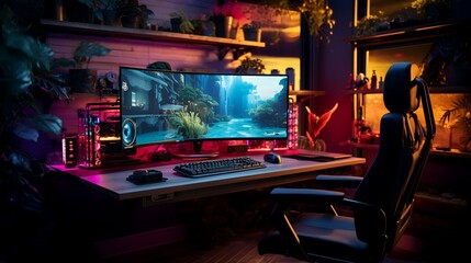 Desktop PC Gaming Setup with RGB Light - 8k

