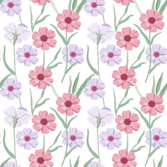 Cute floral pattern. Seamless vector texture. An elegant template for fashionable prints. Print with lilac and pink flowers.