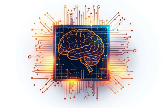 AI Brain Chip manufacturing. Artificial Intelligence advancement human depression mind circuit board. Neuronal network ai smart product smart computer processor web based software
