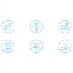 Fototapeta premium Enhancing Resilience, Product Design & Innovation, Automating the Creation of Logistics, Financial Optimization, Demand Forecasting & Planning, Focusing on Sustainability Icon Set