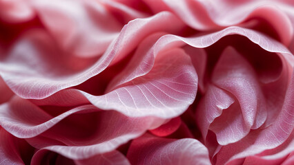 Delicate crystal rose pink petals macro closeup with intricate surface texture details and smooth bokeh blur background.