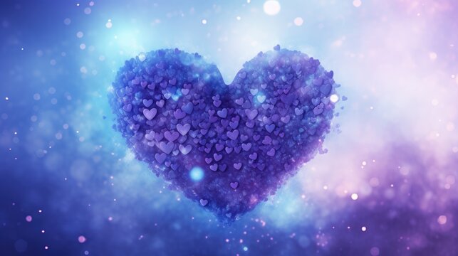 Blue Heart. Bright and Shiny Abstract Bokeh Background with Blue and Violet Hues