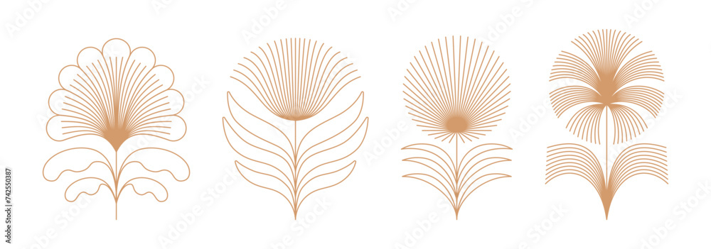 Poster Vector design elements and simple illustrations in simple linear style, packaging template and stickers, minimal designs for golden foil printing, cards, invitations and prints