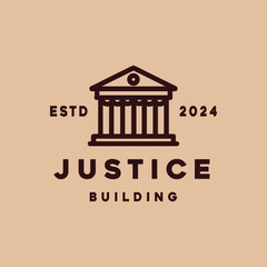 Justice Logo Monoline Vector, Building Icon Symbol, Classic Creative Vintage Graphic Design