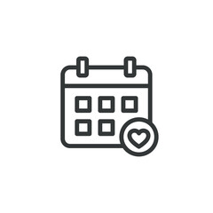 Calendar icon with heart symbol. Appointment or event concept icon.