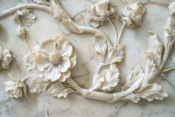 Aged ivory floral bas-relief on a crackled background.