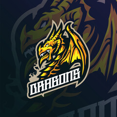 Dragon mascot logo design vector with modern illustration concept style for badge, emblem and t shirt printing. Angry dragon illustration for sport and esport team.