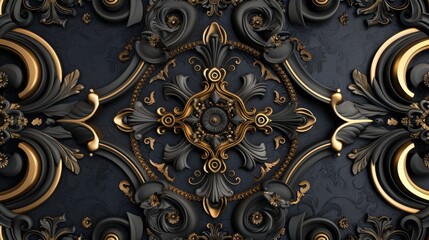 Sophisticated Black Leather with Golden Rococo Motifs
