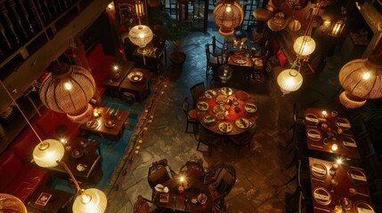 Fototapeta na wymiar Elegant Restaurant Interior with Ambient Lighting