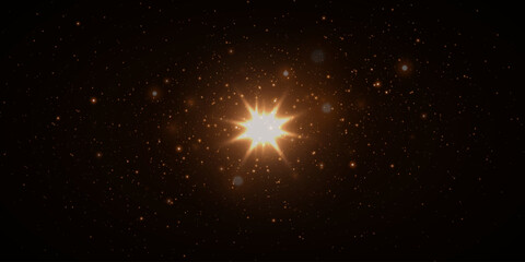 Explosion of light effect on small particles. The glare of a star and the flickering of dust particles.