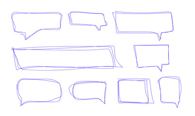 Fototapeta premium Dialog cloud for messages. Vector set of isolated dialog box icons on white background. Collection of hand drawn blue continuous line doodles isolated on white background.