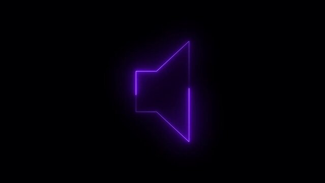 Neon glowing purple loudspeaker icon animation in black background