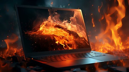 Gaming Laptop with Fire and Smoke 3D Effects

