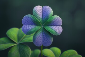 A large happy clover with three bright green leaves and one purple leaf. 