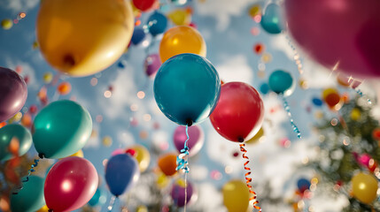 An enchanting sky filled with balloons, each carrying a wish or a dream into the vast blue